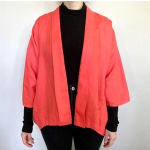 Lafayette 148 New York Coral 100% linen oversized open front cardigan size XL